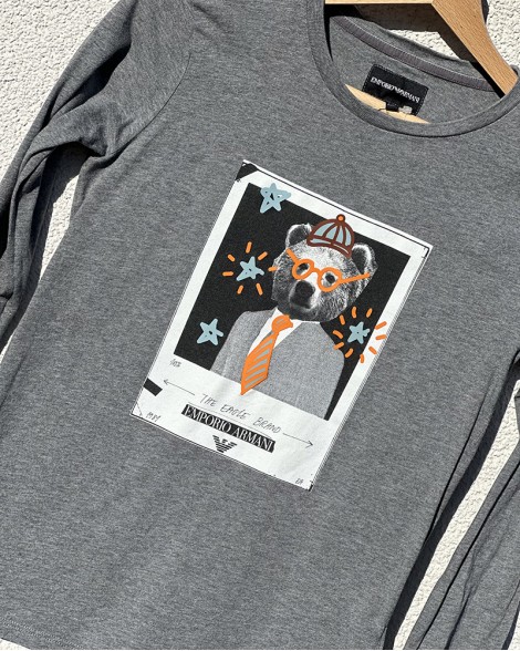Triko dětské Emporio Armani šedé s dlouhým rukávem